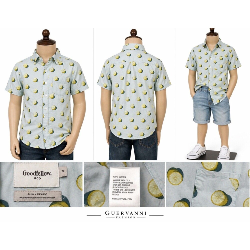 Goodfellow & Co Men Boy S Lemon Print  Short-Sleeve Button-Down Shirt Casual Fit